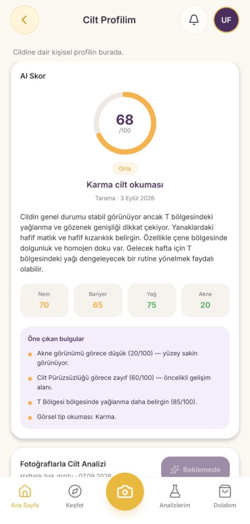 AI visual skin analysis screen