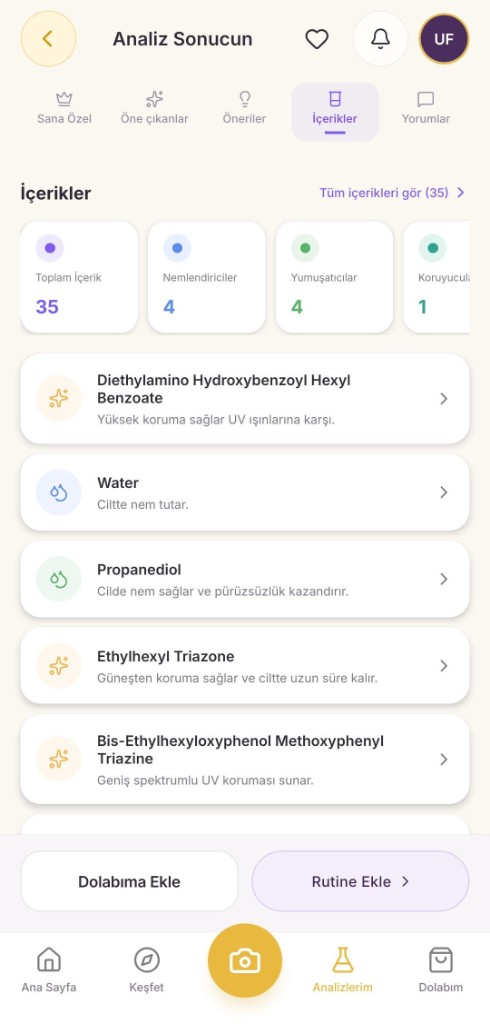 Ingredient list screen