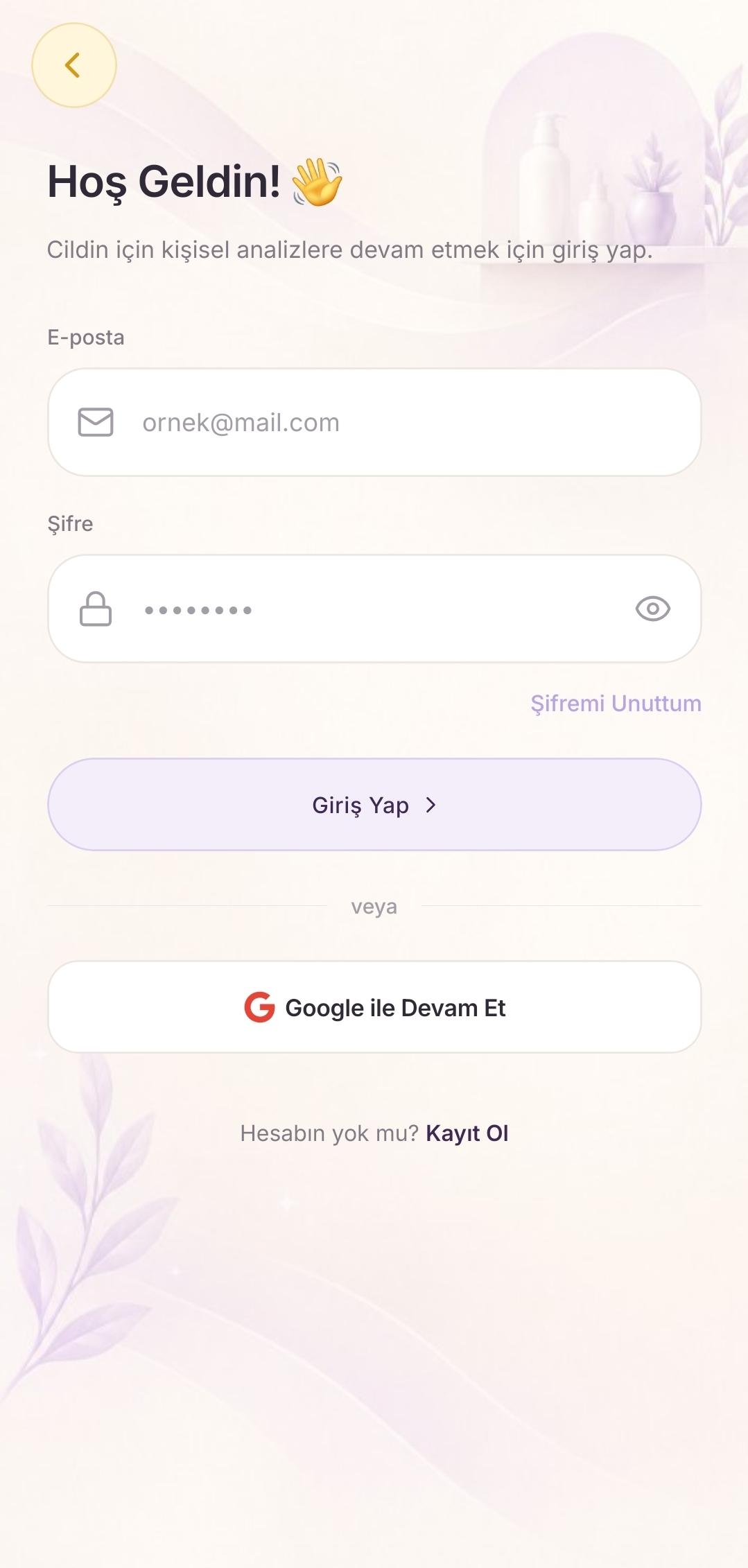 Sign in and sign up screen