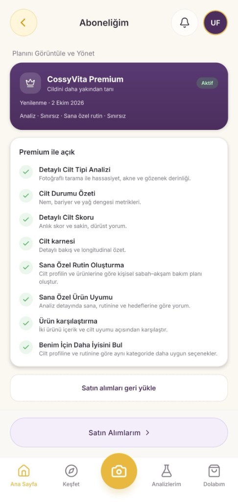 CossyVita Premium subscription screen