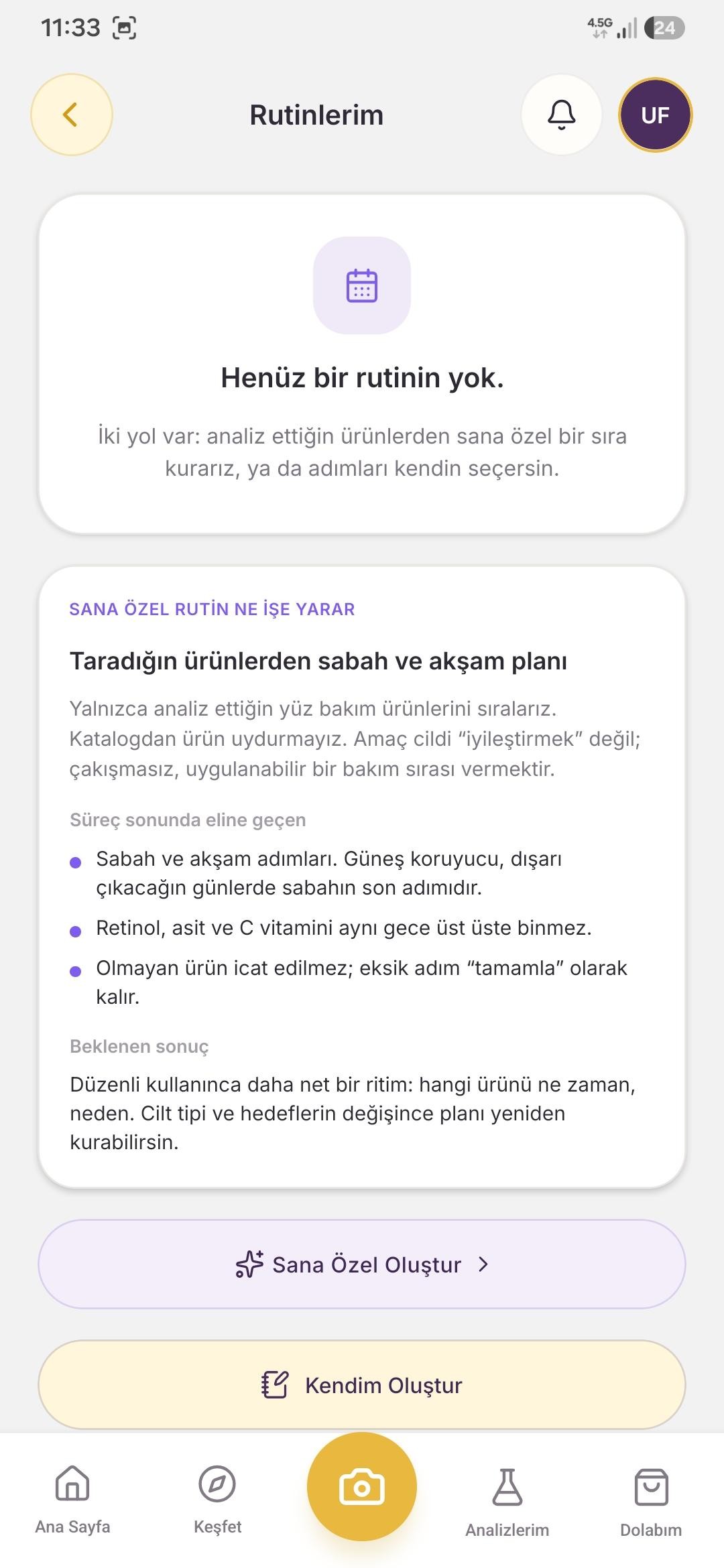 Routine builder screen