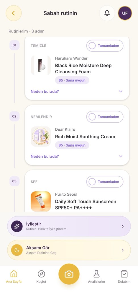 Morning routine screen